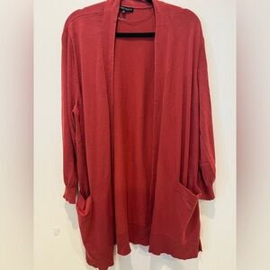 Burnt Orange Cardigan with Balloon Sleeves and Relaxed Fit